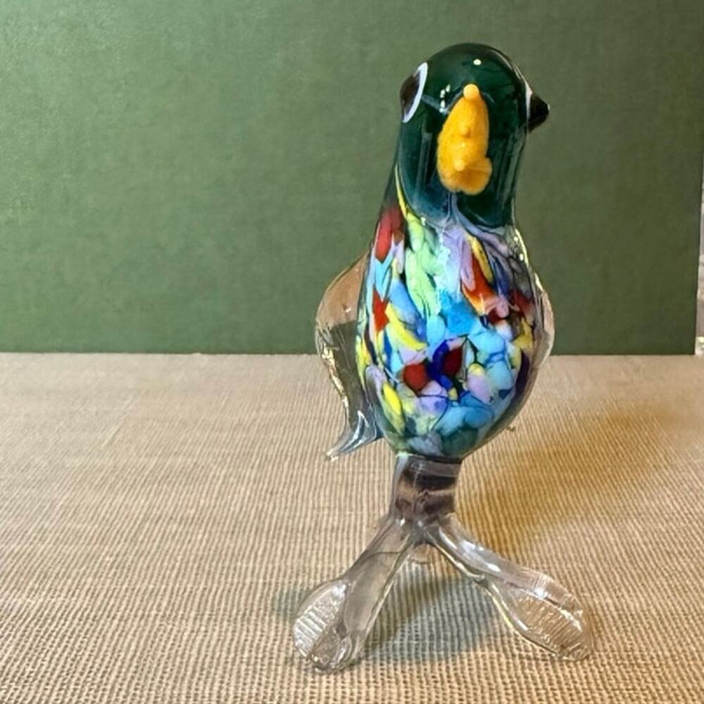 Colorful Art Glass Mini Bird • Multicolor • Clear Base • 3”